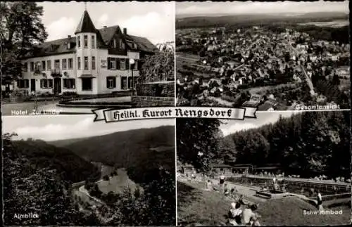 Ak Rengsdorf im Westerwald, Gesamtansicht, Hotel zur Linde, Almblick, Schwimmbad