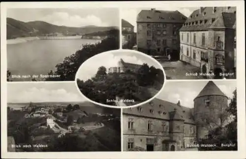 Ak Waldeck am Edersee Hessen, Schloss Waldeck, Burghof, Sperrmauer