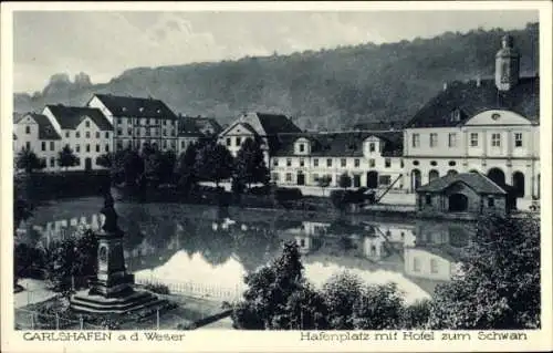 Ak Bad Karlshafen an der Weser, Hafenplatz, Hotel zum Schwan