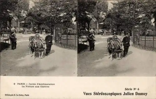 Stereo Ak Paris 16. Jahrhundert, Bois de Boulogne, Jardin d'acclimatization, Car aux Chevres