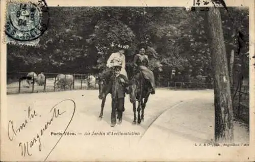 CPA Paris XVIe, Bois de Boulogne, Ville Vécu, Au jardin d'Acclimatation, Frauen auf Pferden