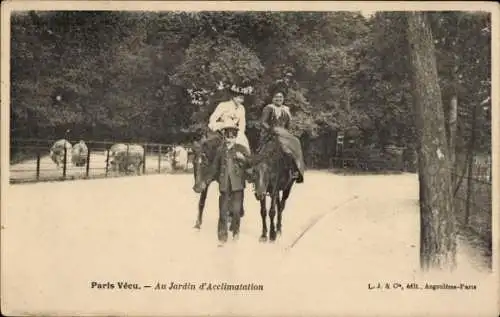 Ak Paris, City Lived, Im Jardin d'Acclimatation, Frauen auf Pferden