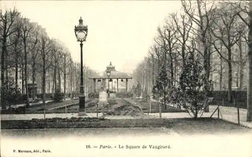 Ak Paris, Le Square de Vaugirard, Platz, Pavillon, Straßenlampen