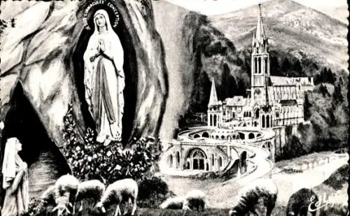 Ak Lourdes Hautes Pyrénées, La Basilique et l'Apparition