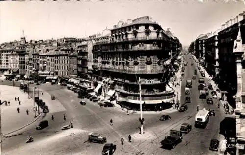 Ak Marseille Bouches du Rhône, Rue de la Republique, Carrefour, Quai des Belges