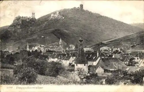 Ak Ribeauvillé Rappoltsweiler Elsass Haut Rhin, Teilansicht, Burgen