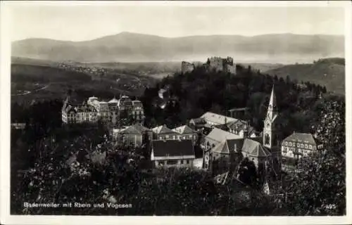 Ak Badenweiler im Schwarzwald, Teilansicht, Kirche, Rhein, Vogesen