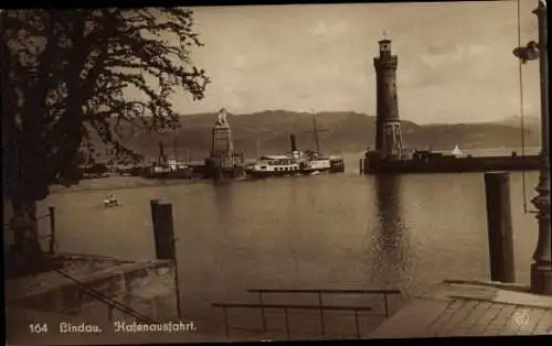 Ak Lindau am Bodensee Schwaben, Hafen, Dampfer, Leuchtturm