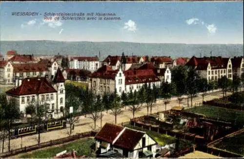 Ak Wiesbaden in Hessen, Schiersteinerstraße mit Kasernen