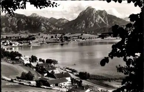 Ak Hopfen am See Füssen im Ostallgäu, Hopfensee, Gesamtansicht, Straußberg, Kreuzkopf, Säuling