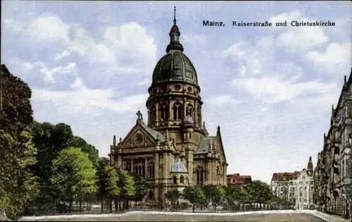 Ak Mainz am Rhein, Kaiserstraße, Christuskirche