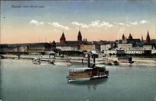 Ak Mainz in Rheinland Pfalz, Teilansicht, Dampfer, Blick vom Rhein