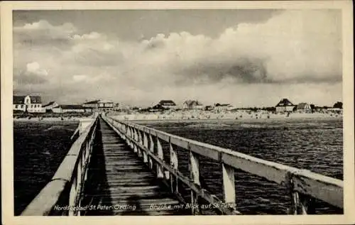 Ak Nordseebad Sankt Peter Ording, Teilansicht, Strand, Brücke