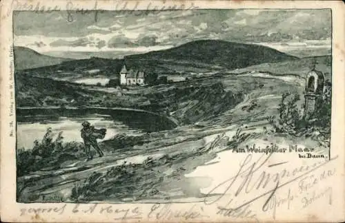 Künstler Ak Schalkenmehren in der Eifel, Weinfelder Maar