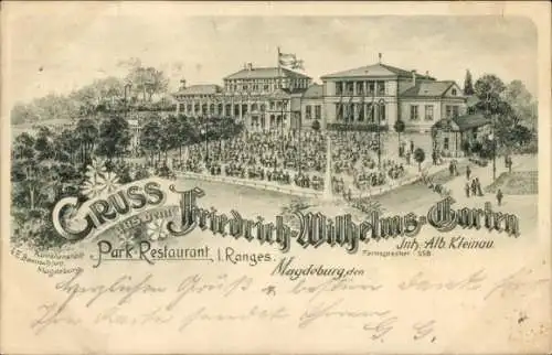 Litho Magdeburg an der Elbe, Friedrich Wilhelms Garten, Parkrestaurant