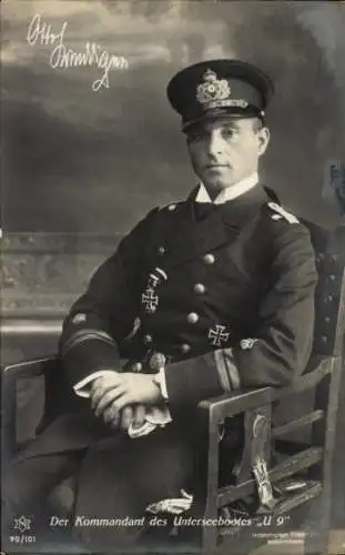 Ak Otto Weddigen, Kommandant des Unterseebootes U 9, Portrait in Uniform