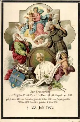 Litho Papst Leo XIII., Vincenzo Gioacchino Pecci, Trauerkarte