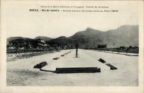 Ak Rio de Janeiro Brasilien, Grands travaux de construction du Port 1907