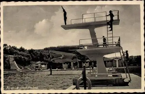 Ak Büren in Westfalen, Freibad, Sprungturm