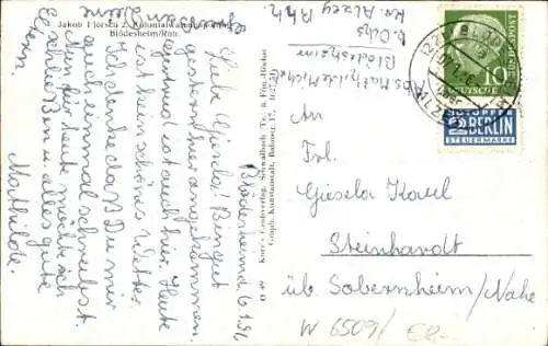 Ak Blödesheim Hochborn Rheinhessen, Gesamtansicht, Kirche, Geschäftshaus Jakob Flörsch