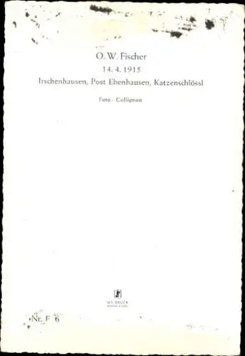 Ak Schauspieler O. W. Fischer, Portrait, Hauskatze, Autogramm