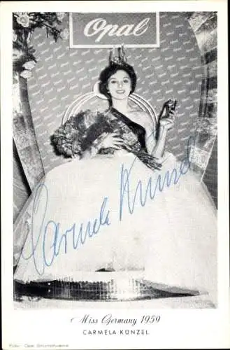 Ak Miss Germany 1959, Carmela Künzel, Reklame Opal, Portrait, Autogramm