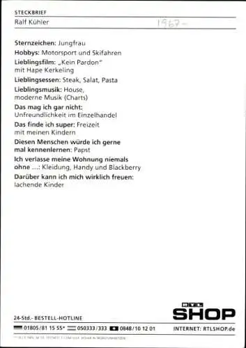 Ak Schauspieler Ralf Kühler, Portrait, Autogramm