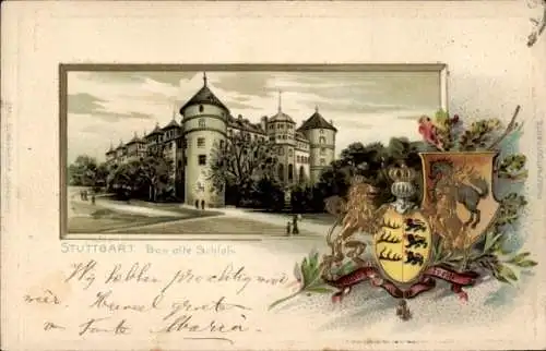 Präge Wappen Litho Stuttgart, Das alte Schloss, Außenansicht