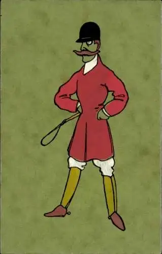 Künstler Ak Reiter mit Schnurrbart, Reitgerte