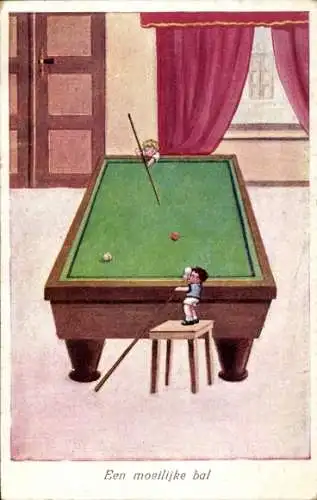 Künstler Ak Kinder spielen Billard