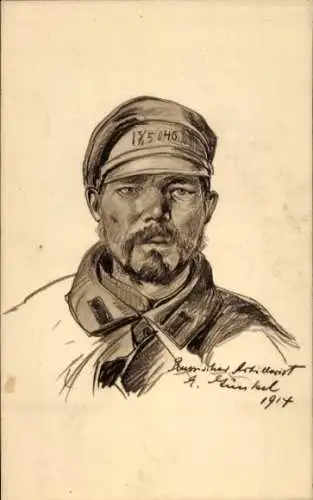 Künstler Ak Günkel, Russischer Artillerist, Portrait