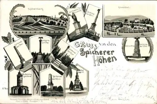 Litho Spicheren Spichern Moselle, Spicherer Höhen, Ehrenthal, Denkmal, Spichernberg