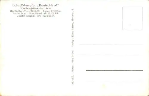 Ak Dampfschiff Deutschland der HAPAG