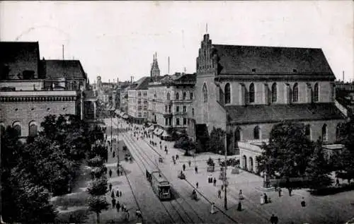 Ak Wrocław Breslau Schlesien, Schweidnitzer Straße, Kirche, Theater