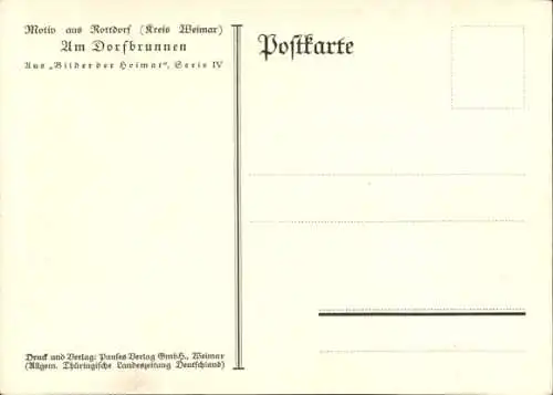 Künstler Ak Braune, Erwin, Rottdorf Blankenhain in Thüringen, Am Dorfbrunnen, Winteransicht