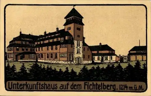 Steindruck Ak Oberwiesenthal im Erzgebirge, Unterkunftshaus auf dem Fichtelberg