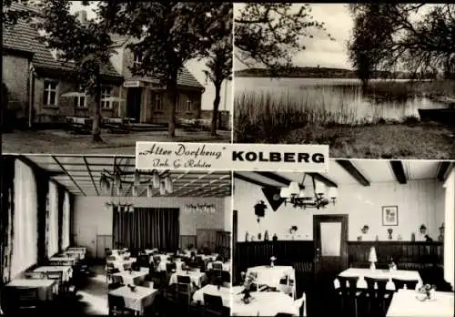 Ak Kolberg in der Mark, Alter Dorfkrug, Außenansicht, See, Speisesaal