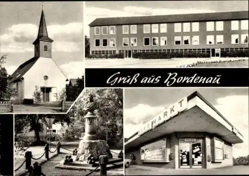 Ak Bordenau Neustadt am Rübenberge, Kirche, Gebäude, Rewe Markt, Denkmal