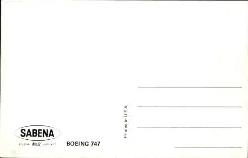 Ak Belgisches Passagierflugzeug, Boeing 747, Sabena