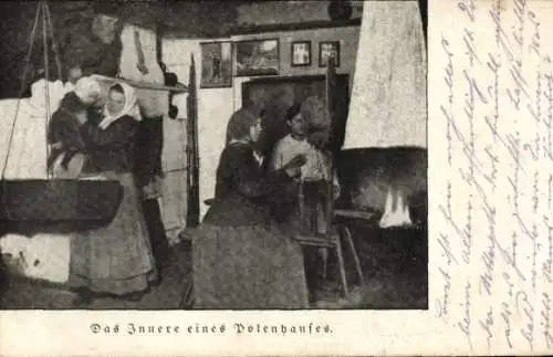 Ak Inneres eines Polenhauses, Polnische Tracht, Familie, Wohnstube