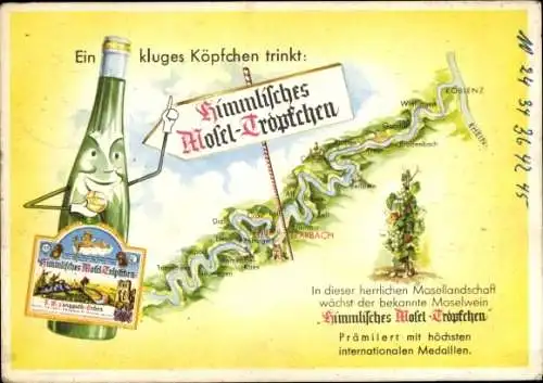 Ak Werbung, Himmlisches Mosel-Tröpfchen, Flasche