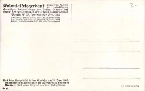 Künstler Ak Stöwer, Willy, Seegefecht Nordsee 1915, Englischer Schlachtkreuzer, deutsche Kreuzer