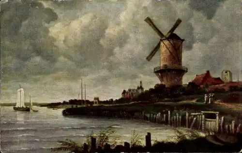 Künstler Ak Ruisdael, Mühle am Wyck, Segelboot, Windmühle