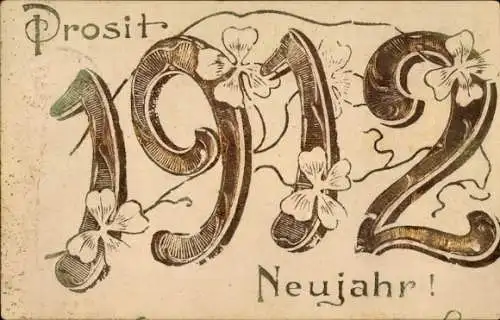 Präge Litho Glückwunsch Neujahr, Jahreszahl 1912, Kleeblätter