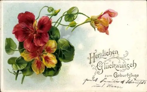 Präge Ak Glückwunsch Geburtstag, Bunte Blumen