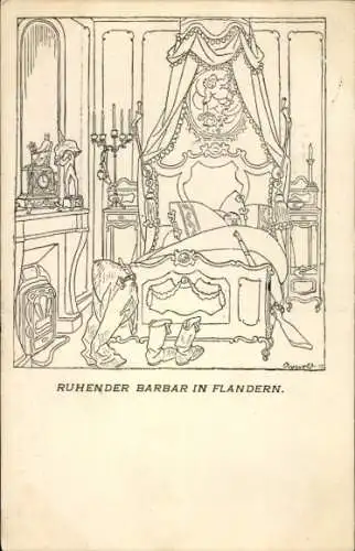 Künstler Ak Arnold, Karl, Liller Kriegszeitung, Ruhender Barbar in Flandern, I WK