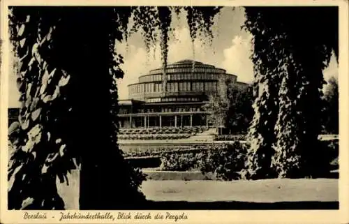 Ak Wrocław Breslau Schlesien, Jahrhunderthalle, Blick durch die Pergola