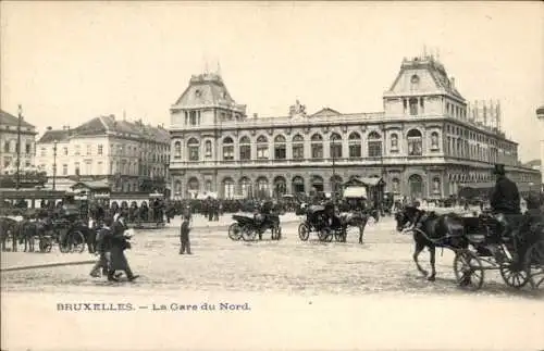 Ak Brüssel Brüssel, La Gare du Nord, Nordbahnhof, Straßenverkehr