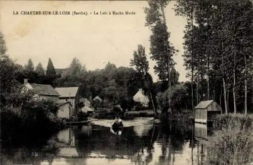 Ak La Chartre sur Loir Sarthe, Le Loir a Roche Marie