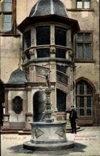 Ak Frankfurt am Main, Wendeltreppe mit Brunnen im Römer